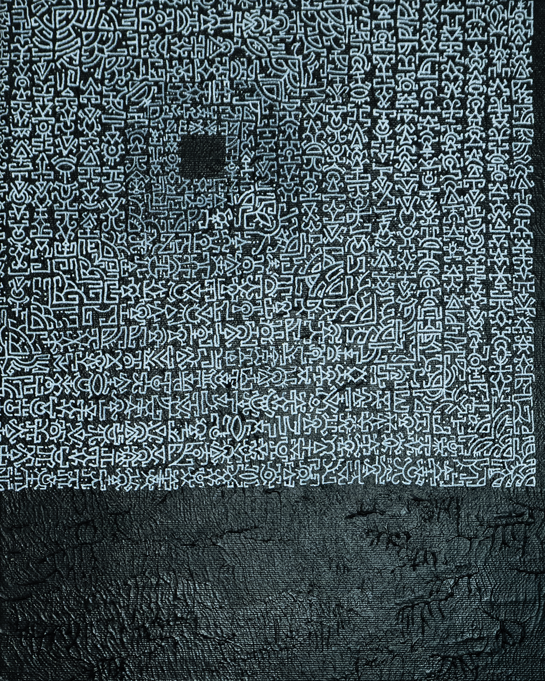 Black textured surface with a white geometric pattern on the left side